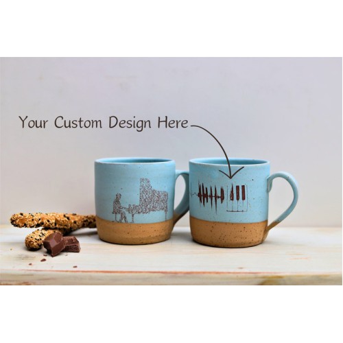 Custom Design Pottery Handmade Mug Set of 2, Design Your Mugs! Employee Birthday Gift, Personalized Logo or Name Custom Text Image Mugs