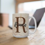 Personalized Name and Initial Mugs - Women and Men - White Ceramic Coffee Cup 11lz & 15lz - Full Wrapped Mugs - Marble Pattern - 6 Colors