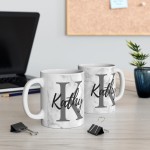 Personalized Name and Initial Mugs - Women and Men - White Ceramic Coffee Cup 11lz & 15lz - Full Wrapped Mugs - Marble Pattern - 6 Colors