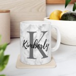 Personalized Name and Initial Mugs - Women and Men - White Ceramic Coffee Cup 11lz & 15lz - Full Wrapped Mugs - Marble Pattern - 6 Colors