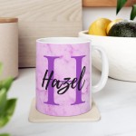 Personalized Name and Initial Mugs - Women and Men - White Ceramic Coffee Cup 11lz & 15lz - Full Wrapped Mugs - Marble Pattern - 6 Colors