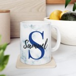 Personalized Name and Initial Mugs - Women and Men - White Ceramic Coffee Cup 11lz & 15lz - Full Wrapped Mugs - Marble Pattern - 6 Colors