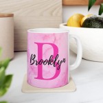 Personalized Name and Initial Mugs - Women and Men - White Ceramic Coffee Cup 11lz & 15lz - Full Wrapped Mugs - Marble Pattern - 6 Colors