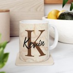 Personalized Name and Initial Mugs - Women and Men - White Ceramic Coffee Cup 11lz & 15lz - Full Wrapped Mugs - Marble Pattern - 6 Colors