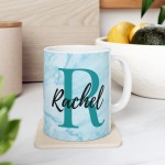 Personalized Name and Initial Mugs - Women and Men - White Ceramic Coffee Cup 11lz & 15lz - Full Wrapped Mugs - Marble Pattern - 6 Colors