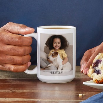 Personalized Photo Mug with Message - 11lz  W/ Colored Handle - 15 lz All White Mug - Custom Photo Coffee Mug - Choose From 6 Handle Colors