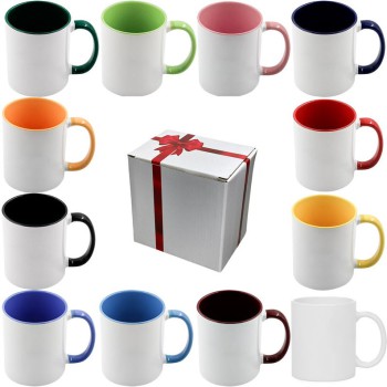 12pcs Thermal Transfer 11lz Coffee Mugs Blanks, Two Tone Color, 12 Color to Choose