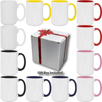 12pcs Thermal Transfer 15lz Coffee Mugs Blank, White/Two Tone 6 Color to Choose