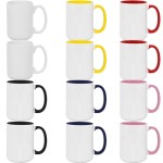 12pcs Thermal Transfer 15lz Coffee Mugs Blank, White/Two Tone 6 Color to Choose